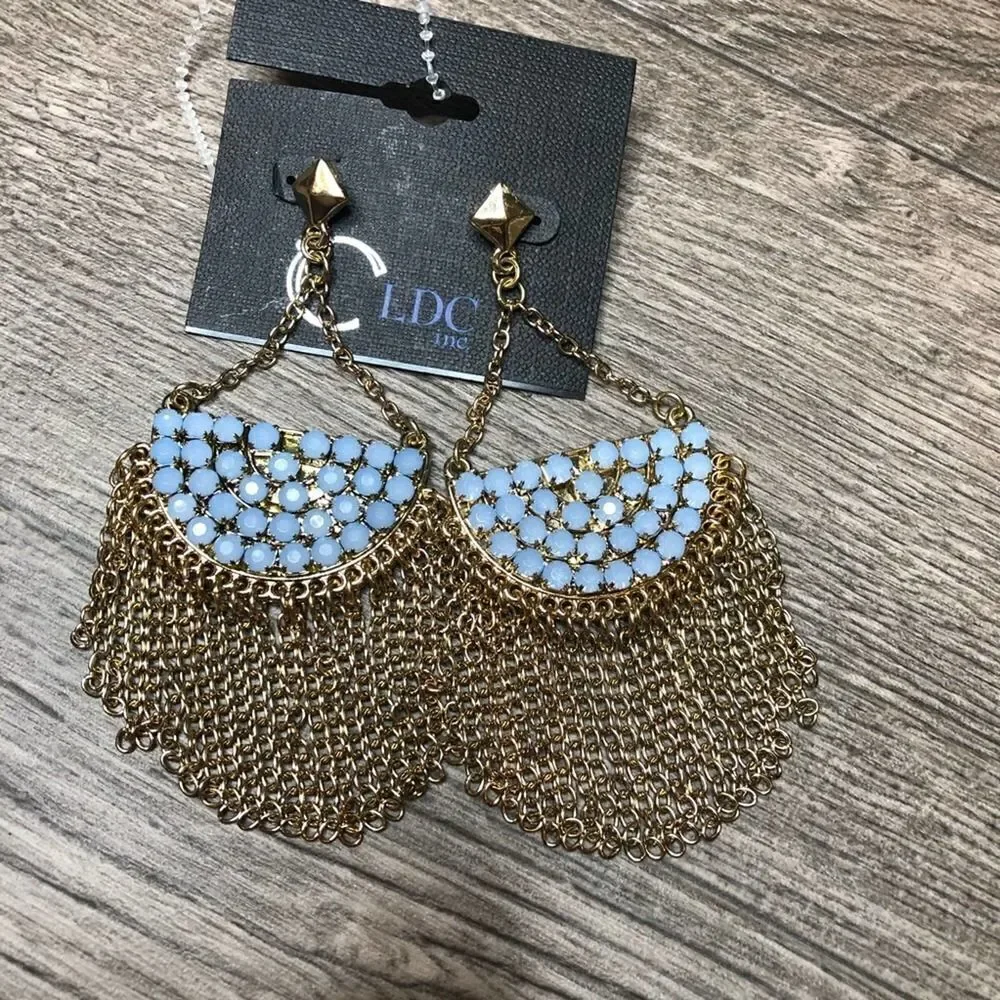 2/$30 Light Blue n Gold Chandelier Dangle drop Earrings - Picture 7 of 7